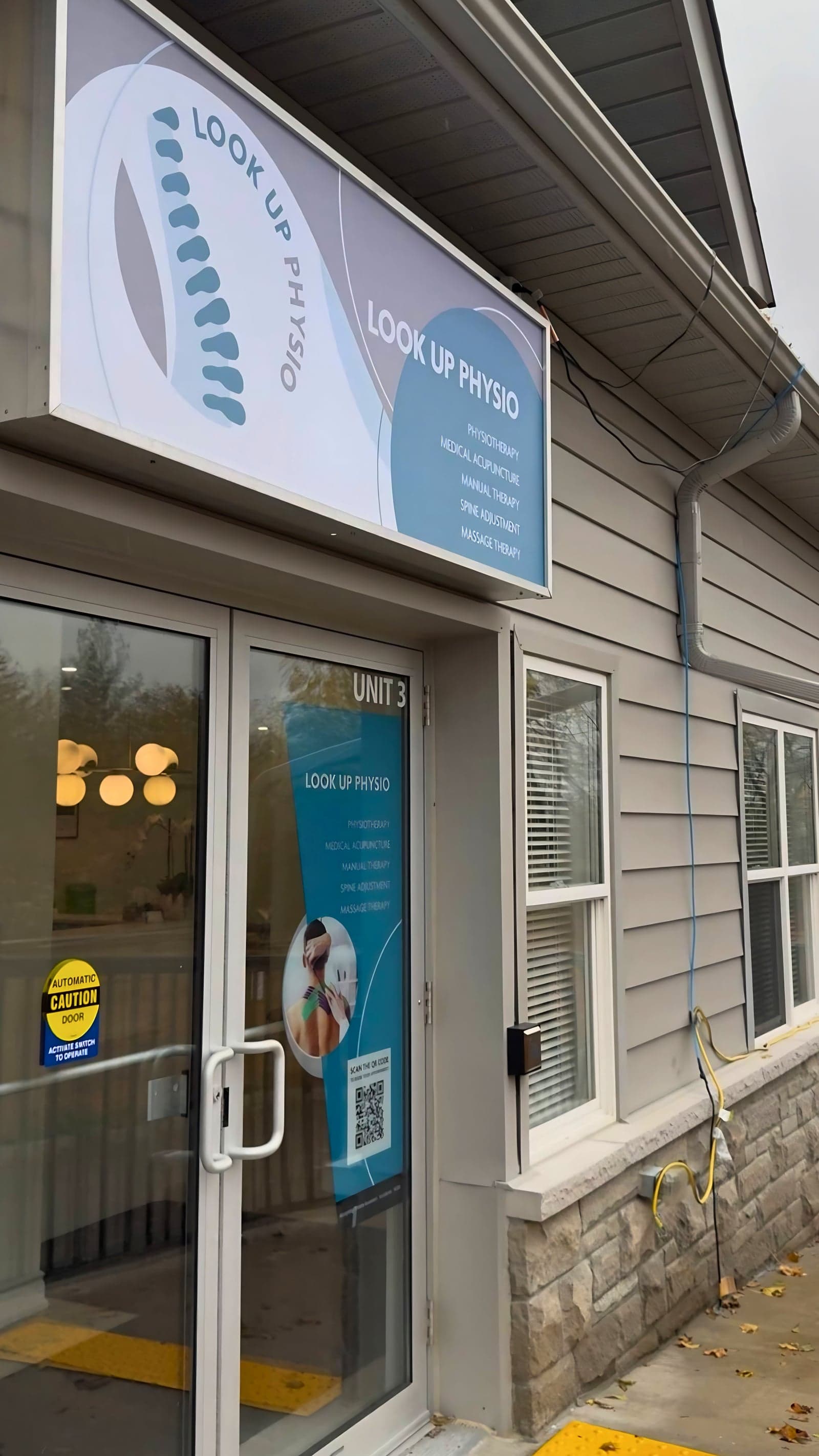 Look Up Physio Clinic storefront entrance in East Gwillimbury, Ontario